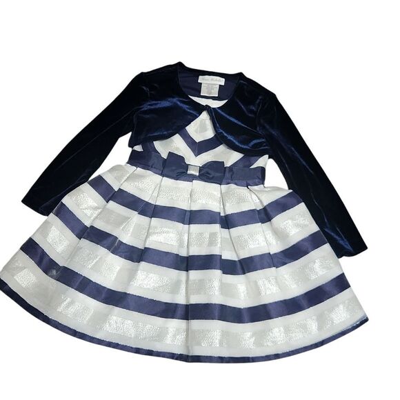 Jona Michelle Dress Size 2T Holiday Navy Blue Silver with Velour Shrug - Picture 1 of 9